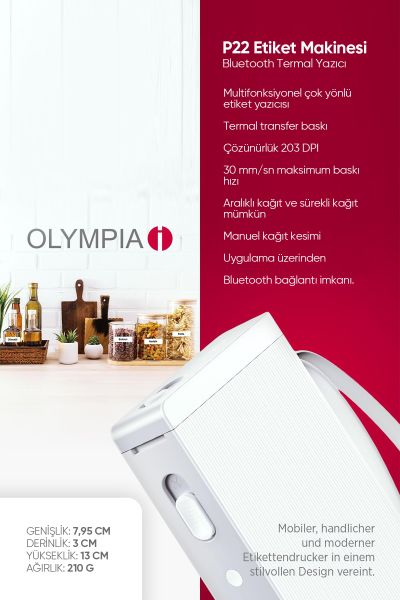 Olympia Etiket Makinesi P22 Beyaz - Bluetooth Termal Yazıcı